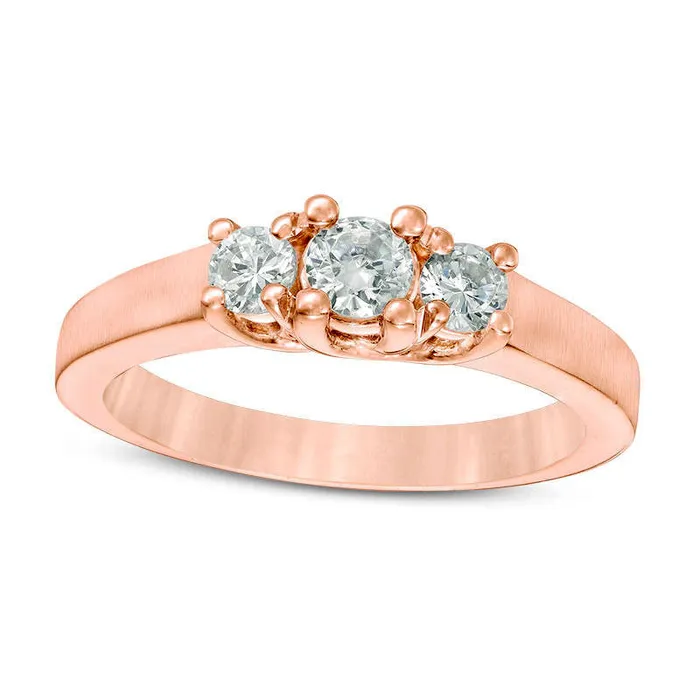 Goldia Rings 050 CT TW Natural Diamond Three Stone SatinFinish Engagement Ring in Solid 14K Rose Gold Goldia Rings 050 CT TW Natural Diamond Three Stone SatinFinish Engagement Ring in Solid 14K Rose Gold