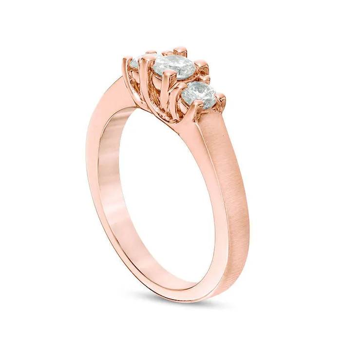 Goldia Rings 050 CT TW Natural Diamond Three Stone SatinFinish Engagement Ring in Solid 14K Rose Gold Goldia Rings 050 CT TW Natural Diamond Three Stone SatinFinish Engagement Ring in Solid 14K Rose Gold