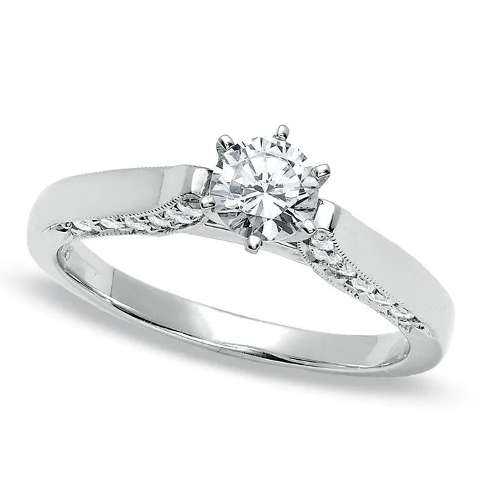 Goldia Rings 075 CT TW Natural Diamond Milgrain Engagement Ring in Solid 14K White Gold