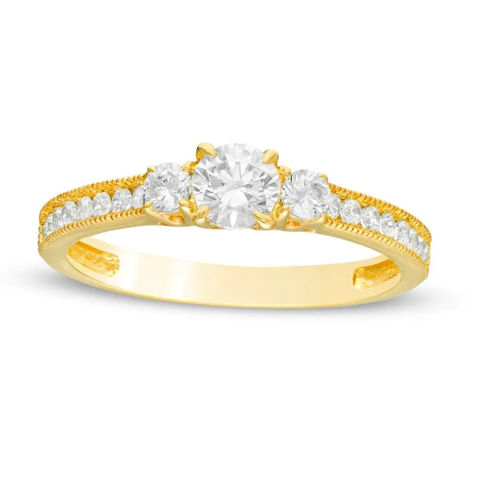 Goldia Rings 075 CT TW Natural Diamond Three Stone Engagement Ring in Solid 14K Gold