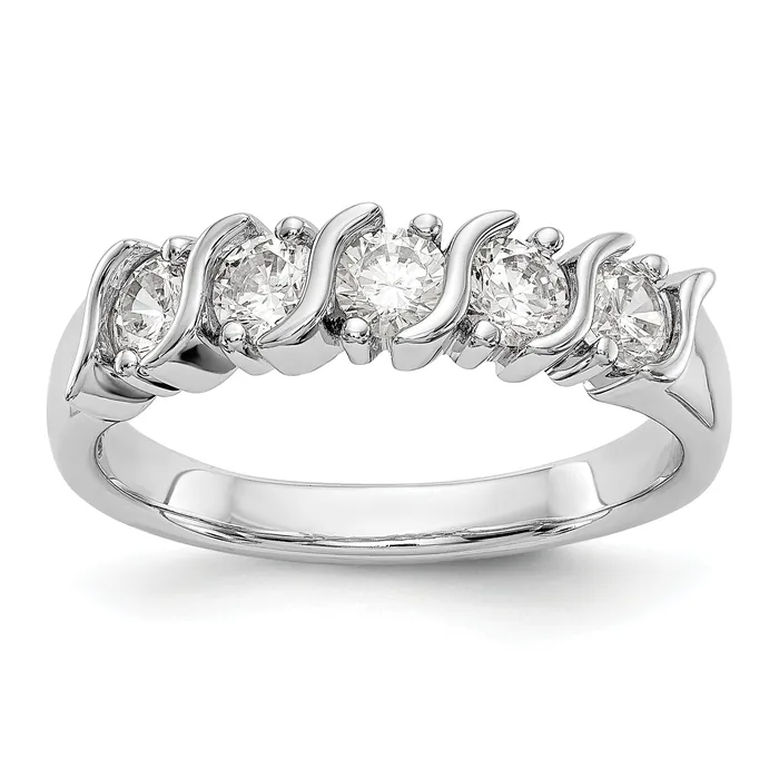 Goldia Rings 075ct CZ Solid Real 14K White Gold 5Stone Wedding Band Ring