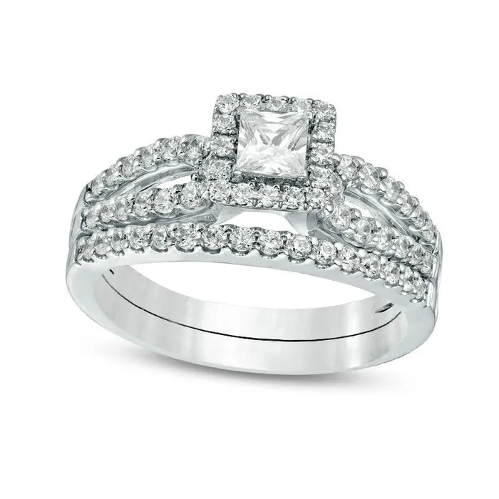 Goldia Rings 10 CT TW Certified PrincessCut Natural Diamond Frame Split Shank Bridal Engagement Ring Set in Solid 14K White Gold II1 Goldia Rings 10 CT TW Certified PrincessCut Natural Diamond Frame Split Shank Bridal Engagement Ring Set in Solid 14K White Gold II1