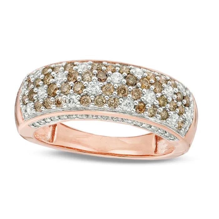 Goldia Rings 10 CT TW Champagne and White Natural Diamond Dome Anniversary Band in Solid 10K Rose Gold Goldia Rings 10 CT TW Champagne and White Natural Diamond Dome Anniversary Band in Solid 10K Rose Gold
