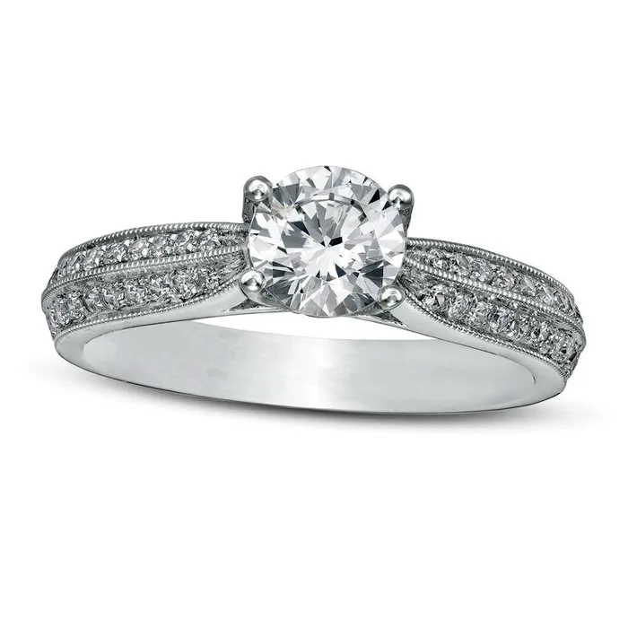Goldia Rings 10 CT TW Natural Diamond Double Row Antique VintageStyle Engagement Ring in Solid 14K White Gold