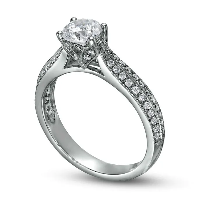 Goldia Rings 10 CT TW Natural Diamond Double Row Antique VintageStyle Engagement Ring in Solid 14K White Gold Goldia Rings 10 CT TW Natural Diamond Double Row Antique VintageStyle Engagement Ring in Solid 14K White Gold