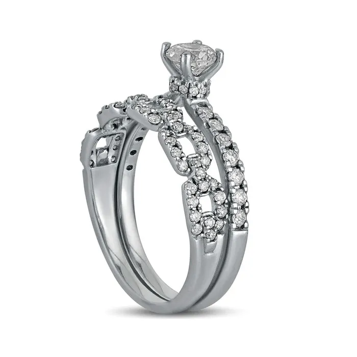 Goldia Rings 10 CT TW Natural Diamond Rolo Chain Link Bridal Engagement Ring Set in Solid 10K White Gold Goldia Rings 10 CT TW Natural Diamond Rolo Chain Link Bridal Engagement Ring Set in Solid 10K White Gold