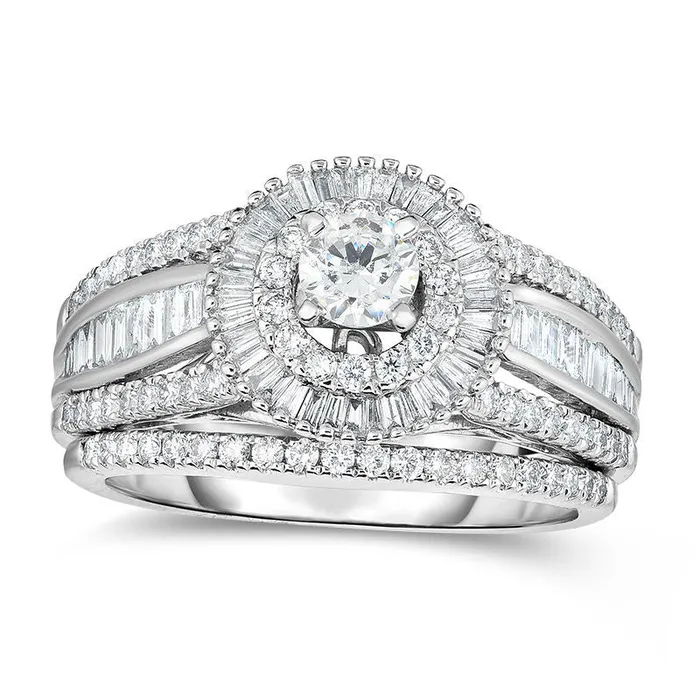 Goldia Rings 125 CT TW Natural Diamond Starburst Frame MultiRow Bridal Engagement Ring Set in Solid 14K White Gold Goldia Rings 125 CT TW Natural Diamond Starburst Frame MultiRow Bridal Engagement Ring Set in Solid 14K White Gold