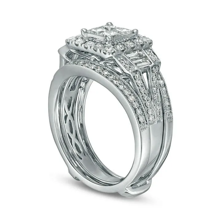 Goldia Rings 15 CT TW Quad PrincessCut Natural Diamond Frame Antique VintageStyle Collar Bridal Engagement Ring Set in Solid 10K White Gold Goldia Rings 15 CT TW Quad PrincessCut Natural Diamond Frame Antique VintageStyle Collar Bridal Engagement Ring Set in Solid 10K White Gold