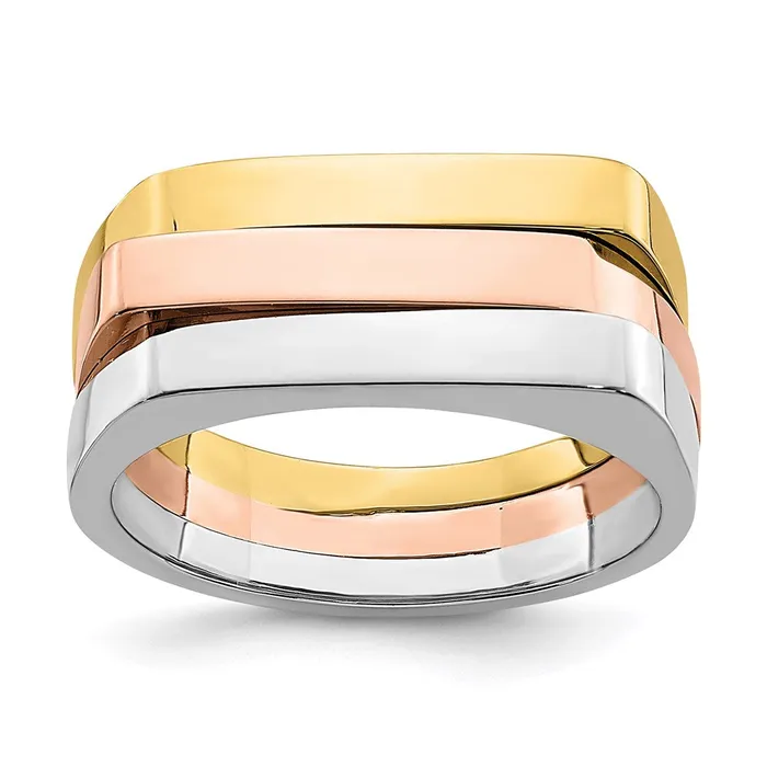 Goldia Rings 14k Tricolor Gold Contemporary Flat Top Band