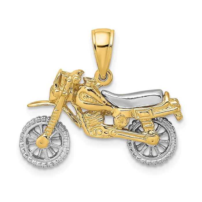 Goldia Rings 14k Twotone Gold 3D Moveable Dirt Bike Motorcycle Charm