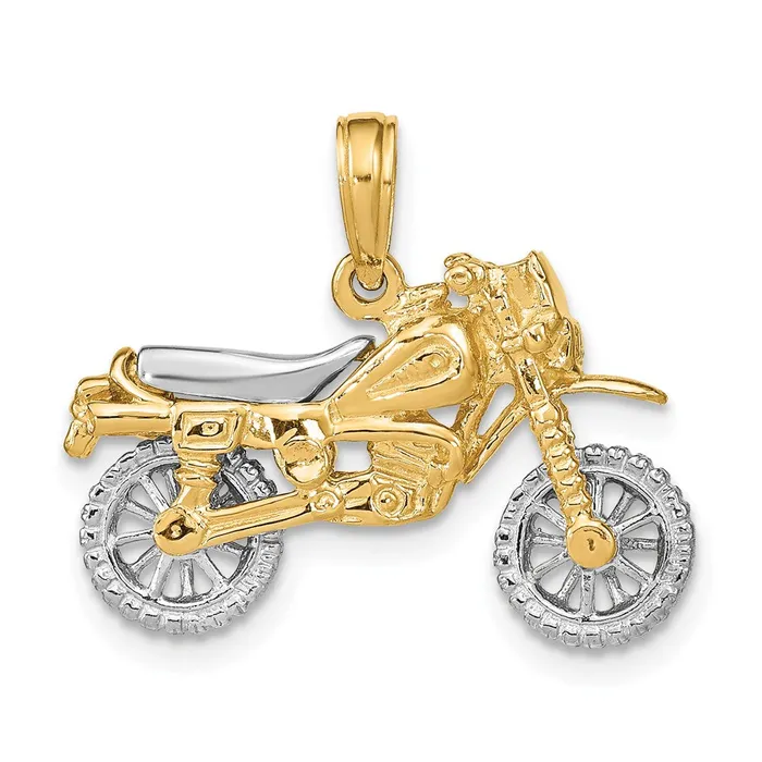 Goldia Rings 14k Twotone Gold 3D Moveable Dirt Bike Motorcycle Charm