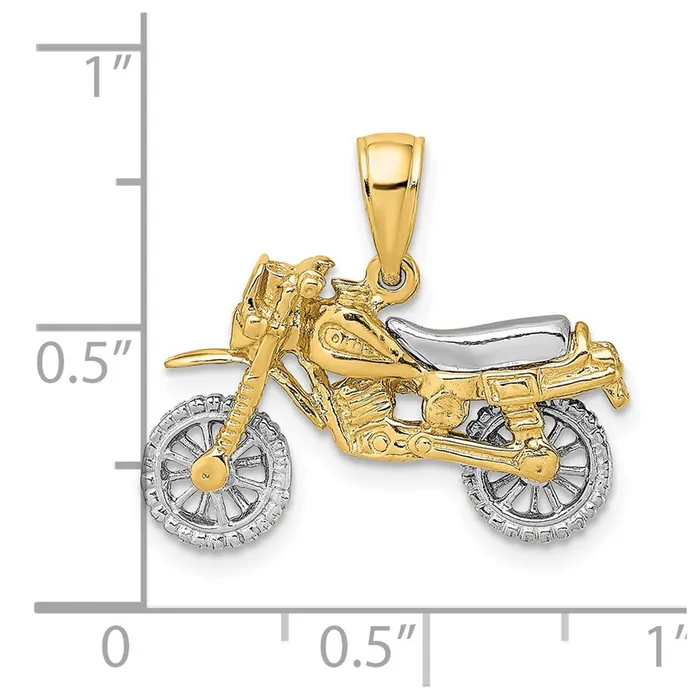 Goldia Rings 14k Twotone Gold 3D Moveable Dirt Bike Motorcycle Charm