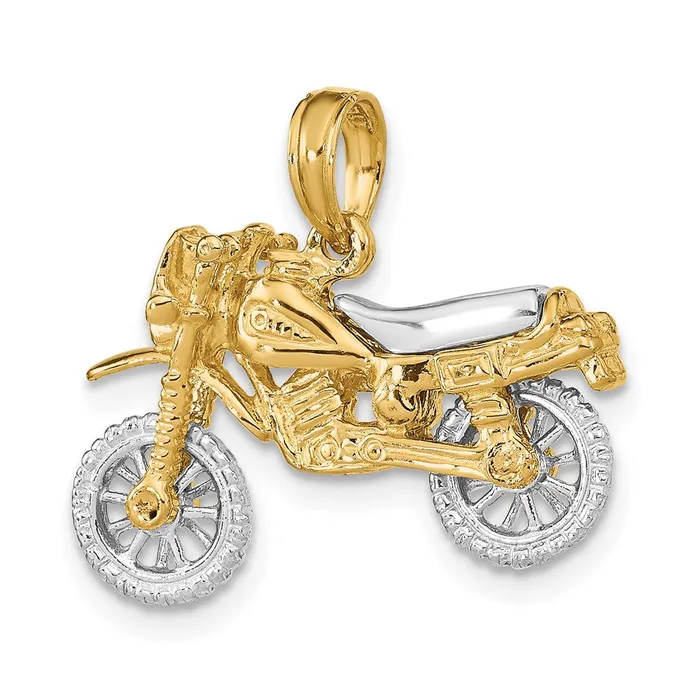 Goldia Rings 14k Twotone Gold 3D Moveable Dirt Bike Motorcycle Charm