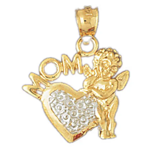 Goldia Rings 14K Two Tone Gold Angel Heart and Mom Pendant