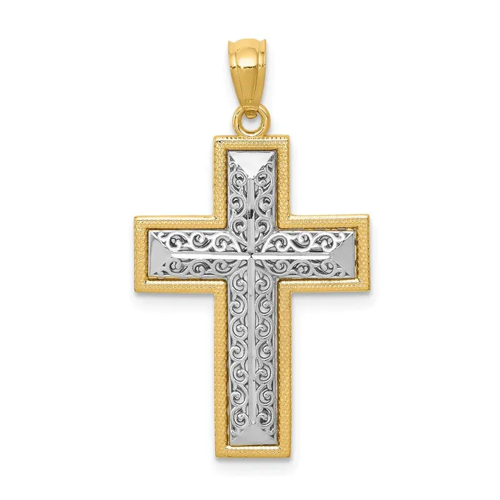 Goldia Rings 14k Twotone Gold Polished Filigree Cross Pendant