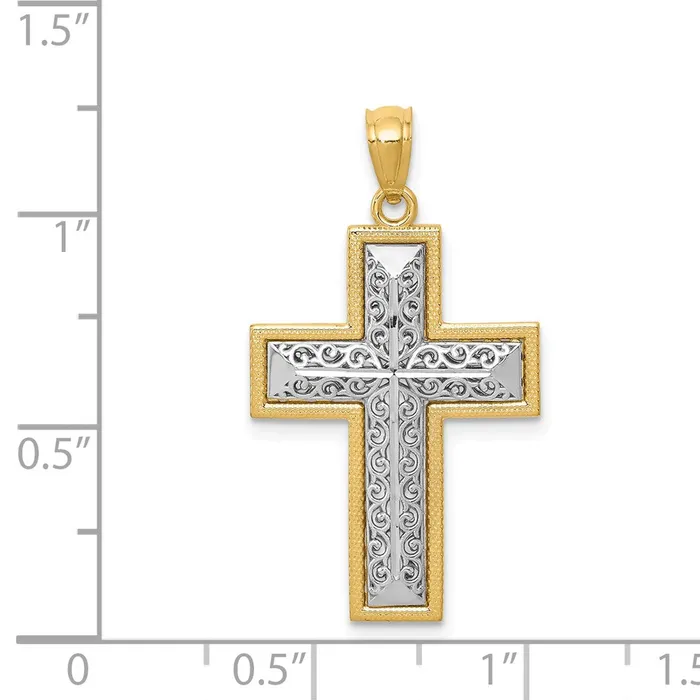 Goldia Rings 14k Twotone Gold Polished Filigree Cross Pendant
