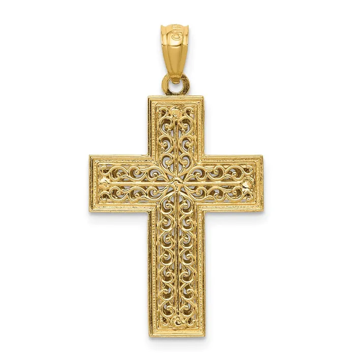 Goldia Rings 14k Twotone Gold Polished Filigree Cross Pendant