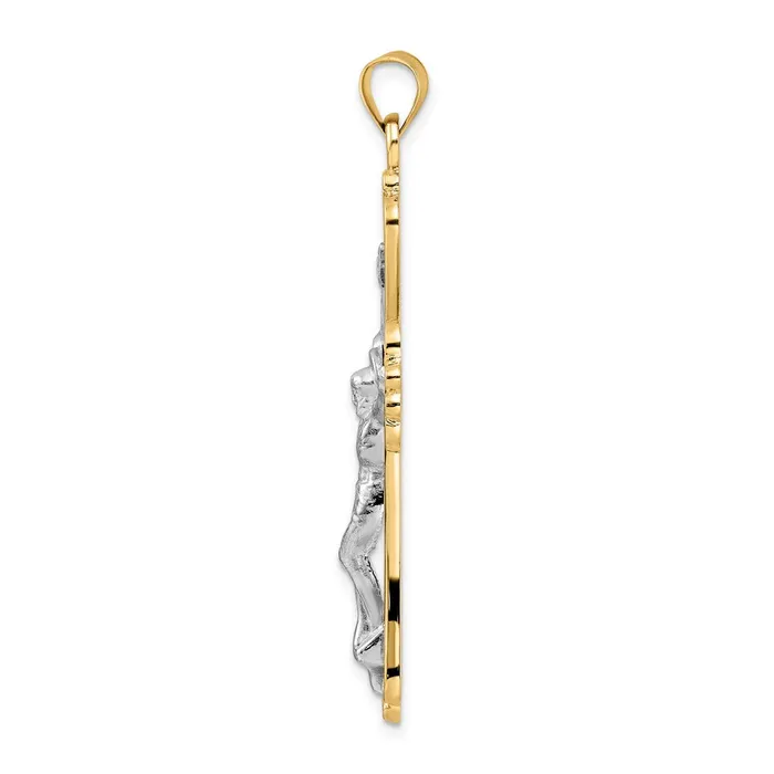 Goldia Rings 14k Twotone Gold Polished Solid Fancy INRI Crucifix Pendant