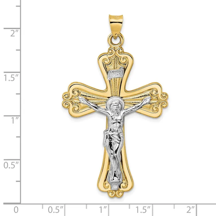 Goldia Rings 14k Twotone Gold Polished Solid Fancy INRI Crucifix Pendant