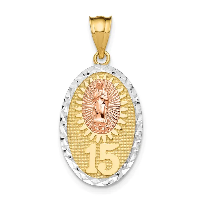 Goldia Rings 14k Twotone Gold wWhite Rhodium Lady Guadalupe 15 Pendant