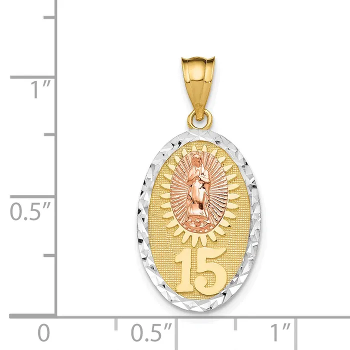 Goldia Rings 14k Twotone Gold wWhite Rhodium Lady Guadalupe 15 Pendant