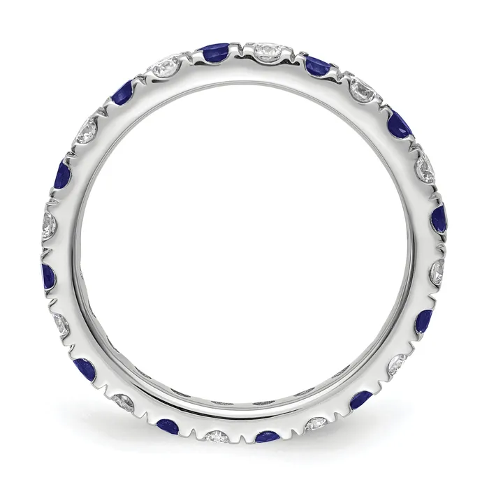 Goldia Rings 14k White Gold 34 Ct Lab Grown Diamond VSSI G and Lab Created Blue Sapphire Eternity Band Ring