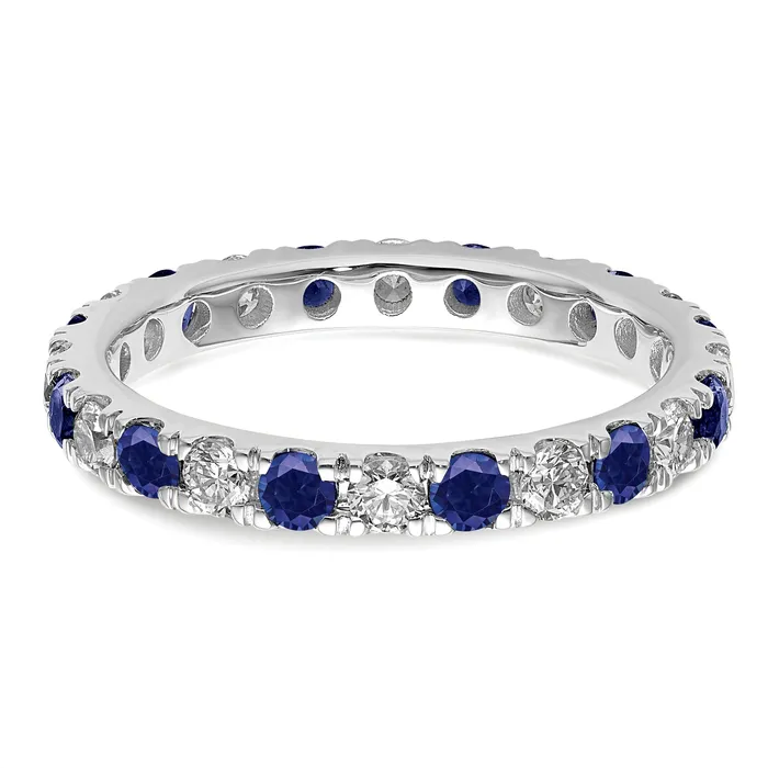 Goldia Rings 14k White Gold 34 Ct Lab Grown Diamond VSSI G and Lab Created Blue Sapphire Eternity Band Ring