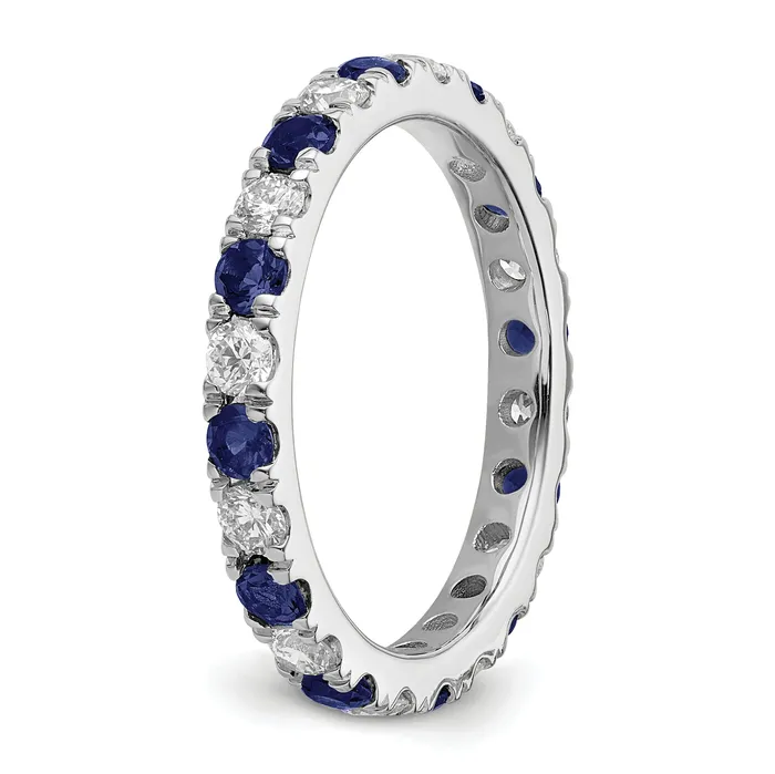 Goldia Rings 14k White Gold 34 Ct Lab Grown Diamond VSSI G and Lab Created Blue Sapphire Eternity Band Ring