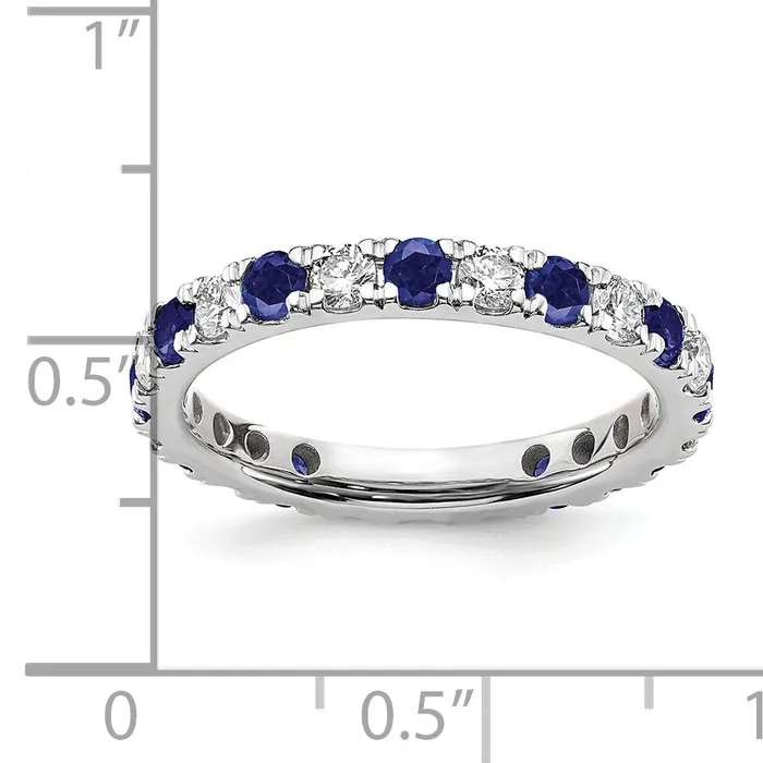 Goldia Rings 14k White Gold 34 Ct Lab Grown Diamond VSSI G and Lab Created Blue Sapphire Eternity Band Ring