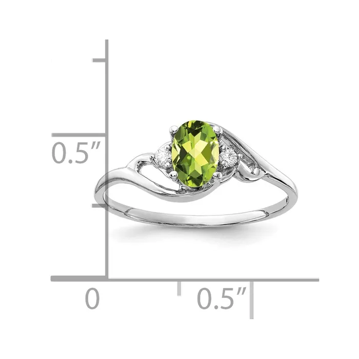Goldia Rings 14k White Gold 6x4mm Oval Peridot Checker VS Diamond ring