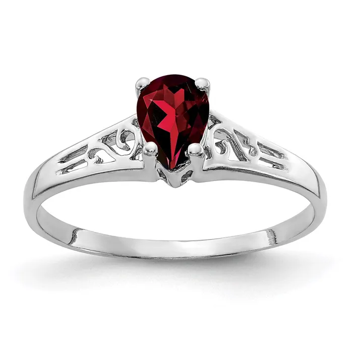 Goldia Rings 14k White Gold 6x4mm Pear Garnet Checker ring