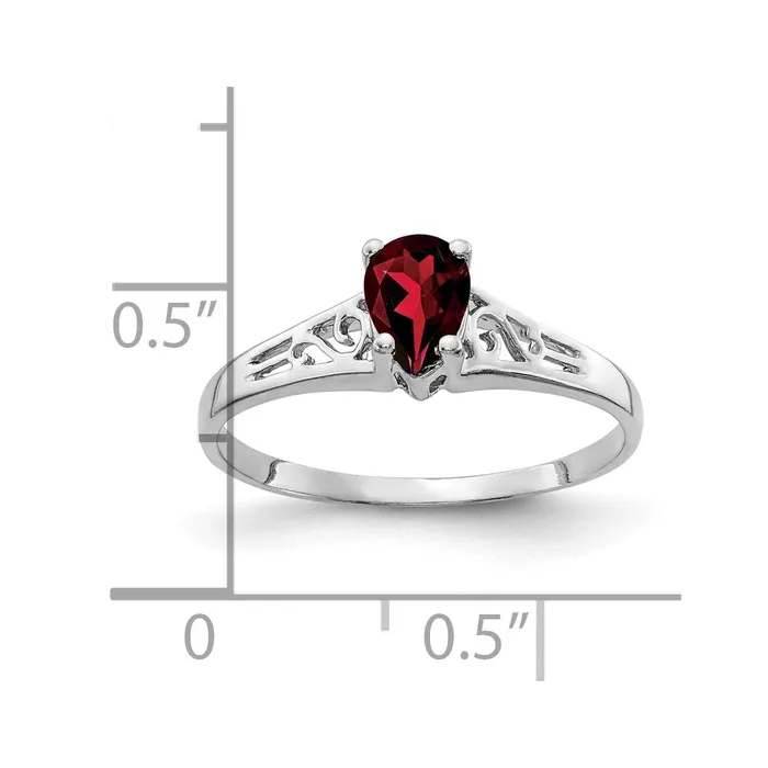 Goldia Rings 14k White Gold 6x4mm Pear Garnet Checker ring