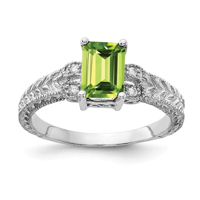 Goldia Rings 14k White Gold 7x5mm Emerald Cut Peridot A Diamond ring