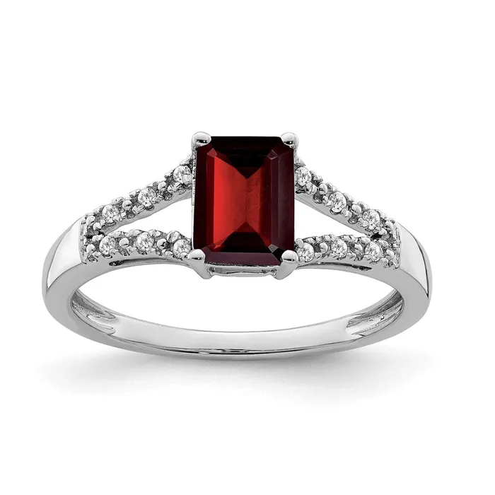 Goldia Rings 14k White Gold Emeraldcut Garnet and Real Diamond Ring