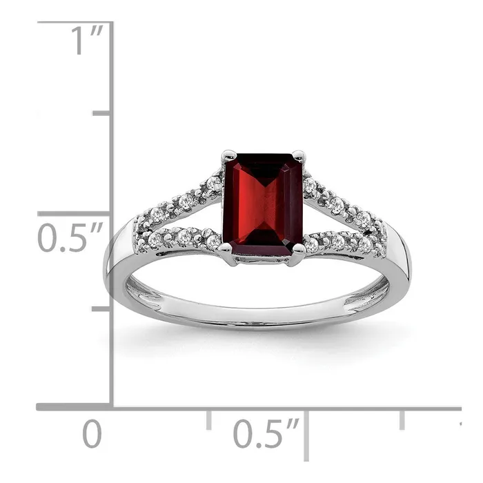 Goldia Rings 14k White Gold Emeraldcut Garnet and Real Diamond Ring
