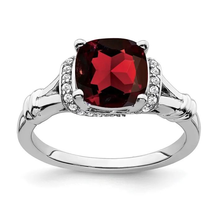 Goldia Rings 14k White Gold Garnet and Real Diamond Ring