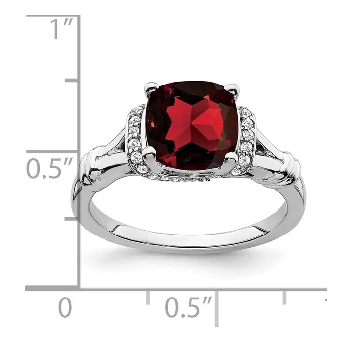 Goldia Rings 14k White Gold Garnet and Real Diamond Ring