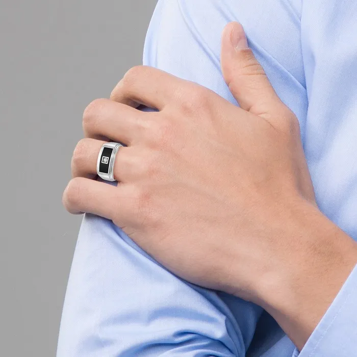 Goldia Rings 14k White Gold Mens Enamel Diamond Ring Mounting