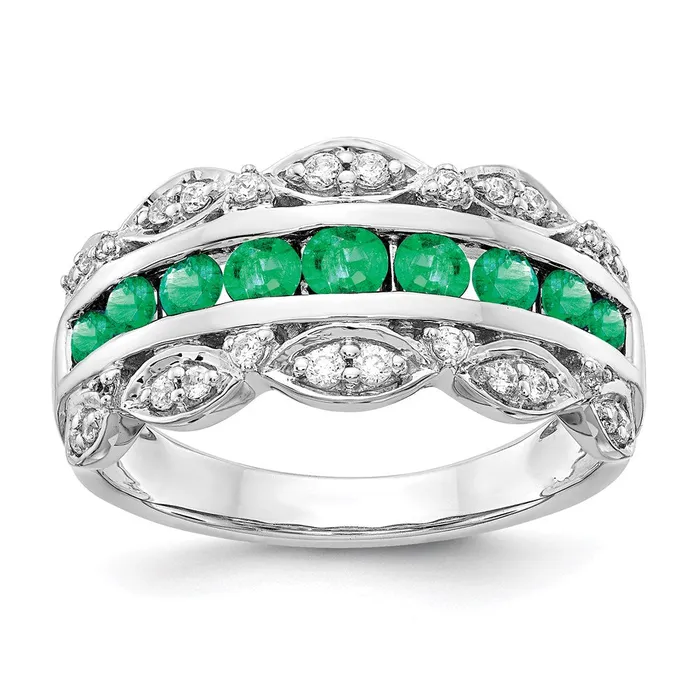 Goldia Rings 14k White Gold Real Diamond and Emerald Fancy Ring