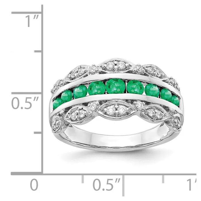 Goldia Rings 14k White Gold Real Diamond and Emerald Fancy Ring