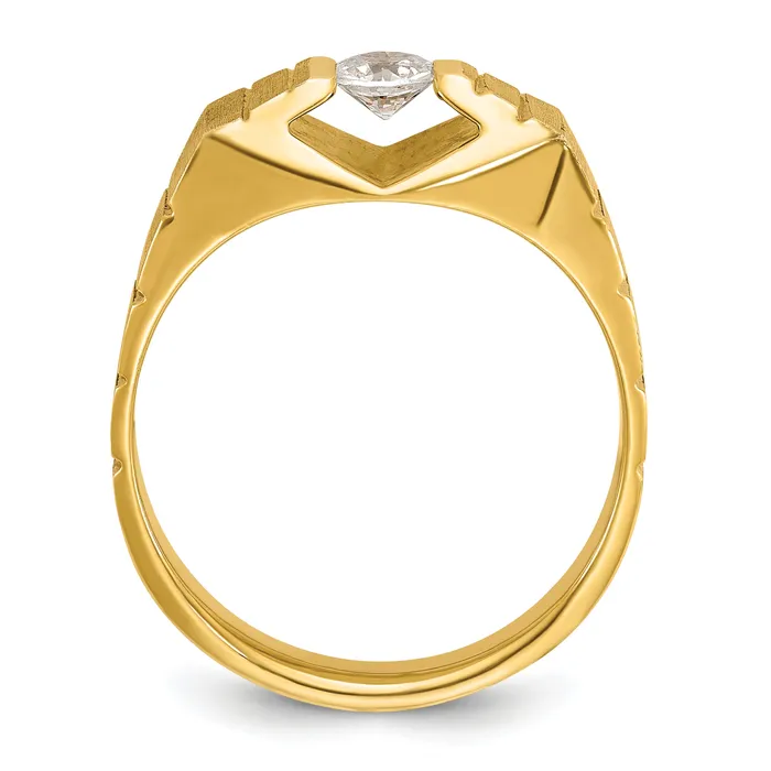 Goldia Rings 14k Yellow Gold 13 Ct Lab Grown Diamond VSSI G Polished and Satin Mens Ring
