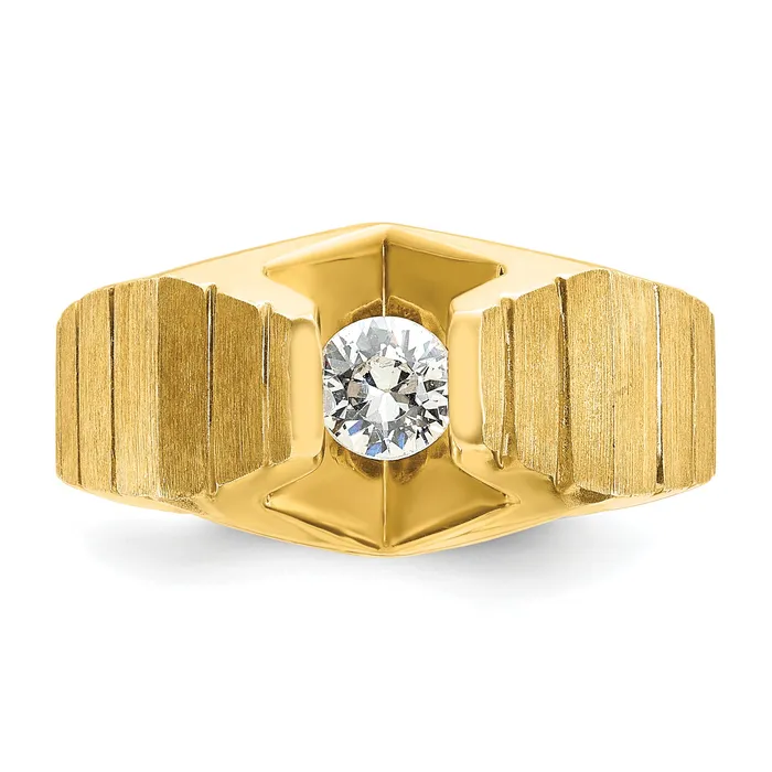 Goldia Rings 14k Yellow Gold 13 Ct Lab Grown Diamond VSSI G Polished and Satin Mens Ring
