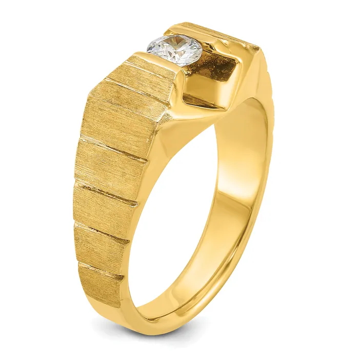 Goldia Rings 14k Yellow Gold 13 Ct Lab Grown Diamond VSSI G Polished and Satin Mens Ring