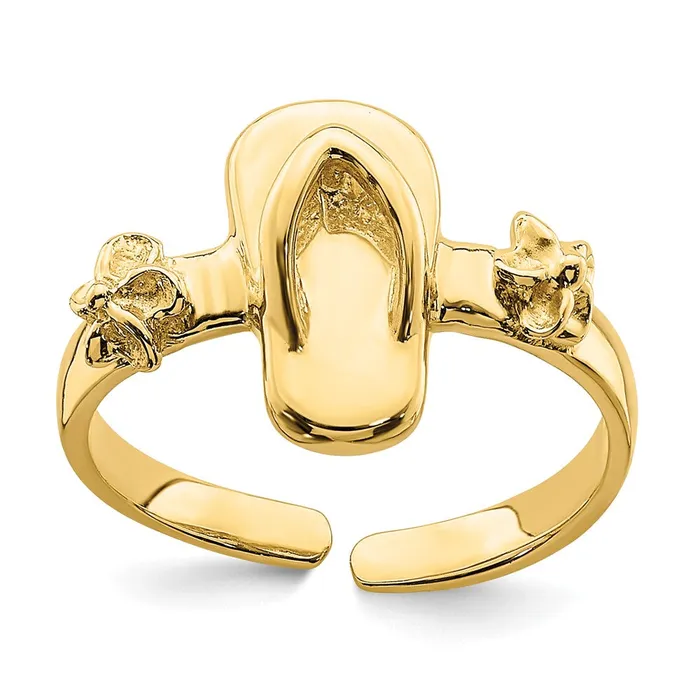 Goldia Rings 14k Yellow Gold Adjustable FlipFlop and Flower Toe Ring
