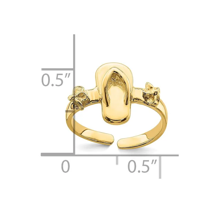 Goldia Rings 14k Yellow Gold Adjustable FlipFlop and Flower Toe Ring