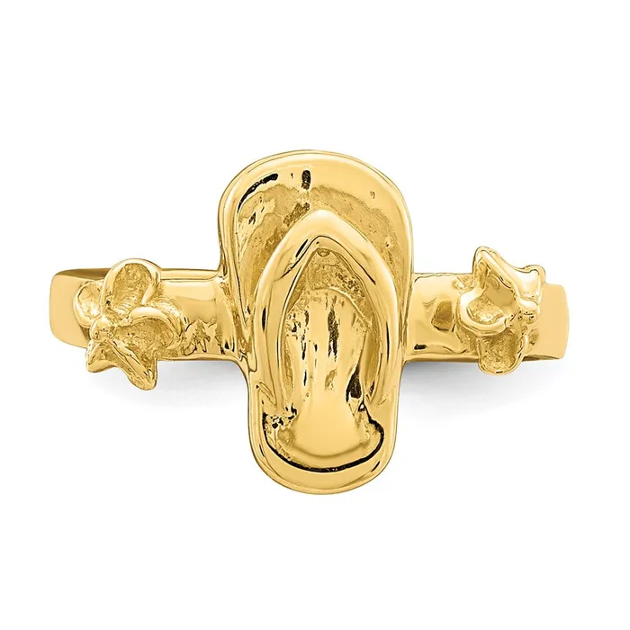 Goldia Rings 14k Yellow Gold Adjustable FlipFlop and Flower Toe Ring