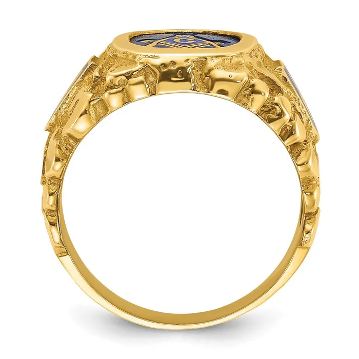 Goldia Rings 14k Yellow Gold Mens Polished and Nugget Textured Blue Lodge Master Masonic Ring Mounting