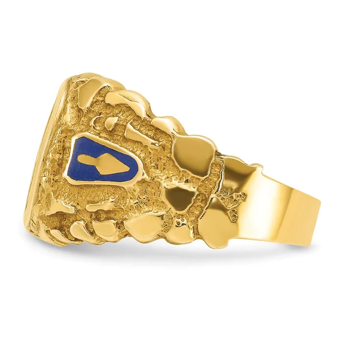 Goldia Rings 14k Yellow Gold Mens Polished and Nugget Textured Blue Lodge Master Masonic Ring Mounting