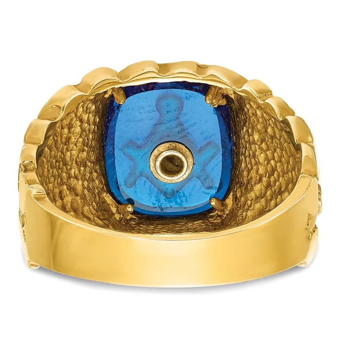 Goldia Rings 14k Yellow Gold Mens Polished and Nugget Textured Blue Lodge Master Masonic Ring Mounting