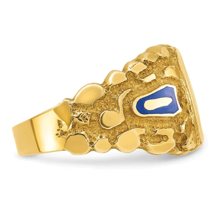 Goldia Rings 14k Yellow Gold Mens Polished and Nugget Textured Blue Lodge Master Masonic Ring Mounting